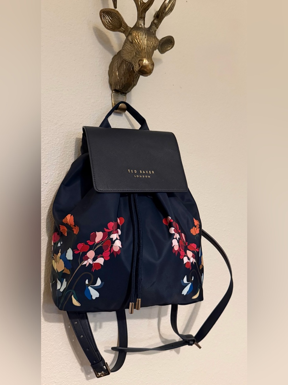 Ted Baker Navy Floral Drawstring Backpack